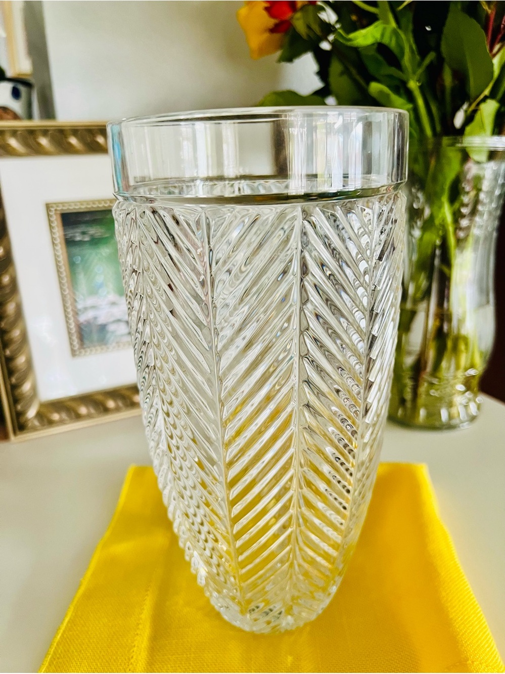 Vintage Ralph Lauren Herringbone 9-inch Crystal Vase, Signed